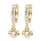 Brass with Cubic Zirconia Dangle Hoop Earrings, Flower, Light Gold, 22x7.5mm