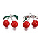 Rack Plating Alloy Enamel Pendants, Cadmium Free & Lead Free, Cherry Charms, Platinum, Red, 14.5x15x7mm, Hole: 1.4mm