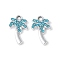 Alloy Aquamarine Rhinestone Pendants, Rack Plating, Cadmium Free & Nickel Free & Lead Free, Coconut Tree, Platinum, 17.5x10.5x2.5mm, Hole: 1.8mm