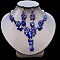 Teardrop Alloy Rhinestone Pendant Necklaces & Stud Earrings Sets, Golden, Sapphire, 540mm
