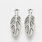 Tibetan Style Alloy Pendants, Feather, Cadmium Free & Lead Free, Antique Silver, 15x5x1.5mm, Hole: 1mm, about 3330pcs/1000g