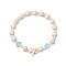 Synthetic Turquoise & Wood & Glass Beaded Stretch Bracelets for Women, Starfish, Inner Diameter: 2-1/8 inch(5.4cm), Starfish: 14~15x14~15mm