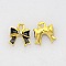 Golden Tone Alloy Rhinestone Enamel Pendants, Bowknot Charms, Black, 10x10x3mm, Hole: 2mm