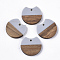 Resin & Walnut Wood Pendants, Gap Flat Round, Light Steel Blue, 23x24.5x3.5mm, Hole: 2mm