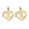 Real 18K Gold Plated Brass  Pendants, Heart with Alphabet, Letter.R, 18x20x3mm, Hole: 6.5x3mm