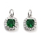 Brass with Cubic Zirconia Pendants, with Jump Ring, Cadmium Free & Nickel Free & Lead Free, Oval, Green, Platinum, 11x9x4mm, Hole: 3.4mm