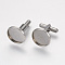 Tarnish Resistant 304 Stainless Steel Cuffinks, Flat Round, Stainless Steel Color, Tray: 20mm, 27x22mm