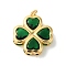 Rack Plating Brass Pendants, with Glass, Long-Lasting Plated, Lead Free & Cadmium Free, Flower, with Jump Ring, Golden, Green, 23.5x21x5.5mm, Hole: 3mm