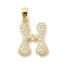 Brass Micro Pave Cubic Zirconia Pendants, Letter, Real 18K Gold Plated, Letter H, 19x14.5x3mm, Hole: 4.8x2.9mm