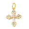 Brass Micro Pave Cubic Zirconia Pendants, Cadmium Free & Lead Free, Cross Charms, with Jump Ring, Real 16K Gold Plated, Cross, 15.5x12x2.5mm, Hole: 3.5mm