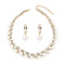 Rhombus Alloy & Plastic Pearl & Crystal Rhinestone Pendant Necklace & Stud Dangle Earring, Golden, 360mm