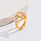 Heart & Flower Brass Pearl Pink Enamel Adjustable Finger Rings, Cadmium Free & Nickel Free & Lead Free, Golden, Letter L, 14mm, Inner Diameter: 17mm