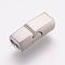 Tarnish Resistant 304 Stainless Steel Magnetic Clasps with Glue-in Ends, Rectangle, Frosted, Stainless Steel Color, 20.5x8x6.5mm, Hole: 3x6mm