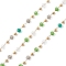 Handmade Glass Beaded Chains, Faceted, Unwelded, with 304 Stainless Steel Chains, Golden, Round, Dark Cyan, 2~3x2~2.5mm
