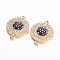 Flat Round Brass Micro Pave Cubic Zirconia Links, Golden, 18x13.5x3mm, Hole: 1mm