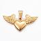 304 Stainless Steel Pendants,  Heart with Wing, Golden, 20x40x3mm, Hole: 9x5mm