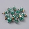 Transparent Glass Globe Pendants, with Resin Rhinestone inside & CCB Plastic Pendant Bails, Round, Light Gold, Dark Cyan, 22x16mm, Hole: 2.5mm