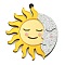 Printed Acrylic Pendants, Sun with Moon Charms, Yellow, 52x45x5mm, Hole: 1.5mm