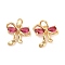 Brass Micro Pave Cubic Zirconia Pendants, Cadmium Free & Nickel Free & Lead Free, with Jump Rings, Bowknot Charms, Real 18K Gold Plated, Cerise, 12x13x3.5mm, Hole: 3mm