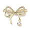 Brass Micro Pave Clear Cubic Zirconia Pendants, Cadmium Free & Nickel Free & Lead Free, Bowknot Charms, Real 14K Gold Plated, 16.5x22x4mm, Hole: 1mm