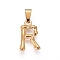 304 Stainless Steel Pendants, Bamboo Style, Letter, Ion Plating(IP), Real 18K Gold Plated, Letter.R, 18.5x12x3mm, Hole: 3x7mm