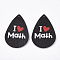 PU Leather Big Pendants, Single-Sided, teardrop, with Word I Love Math, Black, 56x36.5x2mm, Hole: 1.2mm