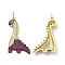 Brass Micro Pave Cubic Zirconia Pendants, Cadmium Free & Lead Free, Dinosaur Charms, Real 18K Gold Plated, Purple, 39x22x5mm, Hole: 3.5x4mm