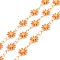 Brass Daisy Flower & Oval Link Chains, with Enamel & Spool, Soldered, Real 18K Gold Plated, Salmon, Links: 13x7.5x2mm, 4x3x0.6mm