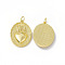 Rack Plating Brass Pendants, Long-Lasting Plated, Lead Free & Cadmium Free, with Jump Ring, Flat Round with Heart & Cross Charm, Real 16K Gold Plated, 25x20x4mm, Hole: 3mm