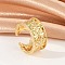 Star Pattern Hollow Brass Open Cuff Rings for Women, Cadmium Free & Lead Free, Real 18K Gold Plated, 10.5mm, Inner Diameter: Adjustable