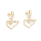 Rack Plating Brass Fold Over Clasps, Cadmium Free & Nickel Free & Lead Free, Long-Lasting Plated, Heart, Real 18K Gold Plated, Clasp: 18.5x8x6mm, Heart: 12.5x18x1.8mm, Hole: 1.6mm