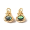 Natural Paua Shell Lucky Bag Charms, with Brass Settings and Jump Rings, Real 18K Gold Plated, 12x9.5x8mm, Hole: 3mm