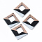 Resin & Walnut Wood Pendants, Rhombus, Sky Blue, 37x37x3mm, Hole: 2mm