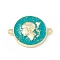 Rack Plating Brass Enamel Connector Charms, Flat Round Links with Boy, Real 18K Gold Plated, with Glitter Powder, Long-Lasting Plated, Lead Free & Cadmium Free, Turquoise, 17x22x4mm, Hole: 1.6mm