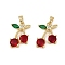 Brass Micro Pave Cubic Zirconia Pendants, Cadmium Free & Lead Free, Real 18K Gold Plated, Cherry, 18.5x15x4.5mm, Hole: 4.5x2mm