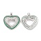 Brass Micro Pave Cubic Zirconia Pendants, Cadmium Free & Lead Free, Heart Charms, Platinum, 21.5x23x3.5mm, Hole: 3x5mm