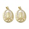 Brass Pave Shell Pendants, Religion Virgin Mary Charms with ABS Imitation Pearl, Real 18K Gold Plated, Oval, 28x19.5x3.5mm, Hole: 3.5x4mm
