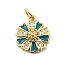 Rack Plating Brass Pendants, with Cubic Zirconia and Enamel, Flower Charms, Long-Lasting Plated, Lead Free & Cadmium Free, with Jump Ring, Real 18K Gold Plated, Teal, 14x12.5x4mm, Hole: 3.5mm