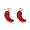Eco-Friendly Zinc Alloy  Charms, with Enamel, Chili, Cadmium Free & Nickel Free & Lead Free, Red, Golden, 18x9x3.5mm, Hole: 2mm