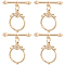 10Pcs Brass Toggle Clasps, Ring with Flower, Real 18K Gold Plated, Ring: 18.5x13x2mm, Hole: 1mm, Bar: 22x5x3mm, Hole: 1mm