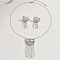 Elegant Middle Eastern Style Brass Micro Pave Cubic Zirconia Tassels Earrings & Necklaces Set for Women, Platinum