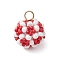 Glass Seed Beaded Round Pendants, with Glass Pearl Round Bead and 304 Stainless Steel Flat Head Pins, Red, 18x16mm, Hole: 3.5mm