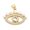 Brass Micro Pave Clear Cubic Zirconia Pendants, Cadmium Free & Lead Free, with ABS Plastic Imitation Pearl, Golden, Eye Charms, Snow, 19x26x4.8mm, Hole: 3.4x4.5mm