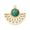 Ion Plating(IP) 304 Stainless Steel Pendants with Synthetic Sesame Jasper Cabochon, Fan, Sea Green, 16x17.5x4.5mm, Hole: 1.3mm
