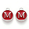 Platinum Plated Alloy Enamel Charms, Cadmium Free & Lead Free, Enamelled Sequins, Flat Round with Letter, Red, Letter.M, 14x12x2mm, Hole: 1.5mm