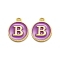 Golden Plated Alloy Enamel Charms, Enamelled Sequins, Flat Round with Alphabet, Letter.B, Purple, 14x12x2mm, Hole: 1.5mm