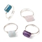 4Pcs 4 Styles Column Natural Apatite & Aquamarine & Amethyst & Rose Quartz Finger Rings Sets, Copper Wire Wrapped Ring for Women, Inner Diameter: 18mm, 1pc/style