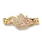 Brass Micro Pave Cubic Zirconia Fold Over Clasps, Nickel Free, Maple Leaf, Real 18K Gold Plated, Pink, 36mm