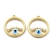 Brass Micro Pave Cubic Zirconia Pendants, Cadmium Free & Nickel Free & Lead Free, with Enamel, Flat Round with Eye Charms, Light Blue, 21x18.5x3mm, Hole: 1.2mm