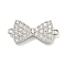 Brass Micro Pave Clear Cubic Zirconia Connector Charms, Cadmium Free & Nickel Free & Lead Free, Bowknot, Platinum, 8.5x18x3mm, Hole: 0.9mm